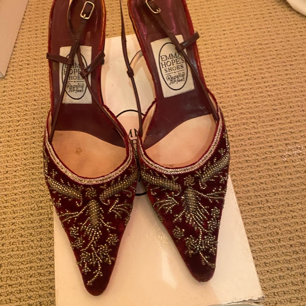 Emma Hope Burgundy Velvet Women's Slingback Shoes